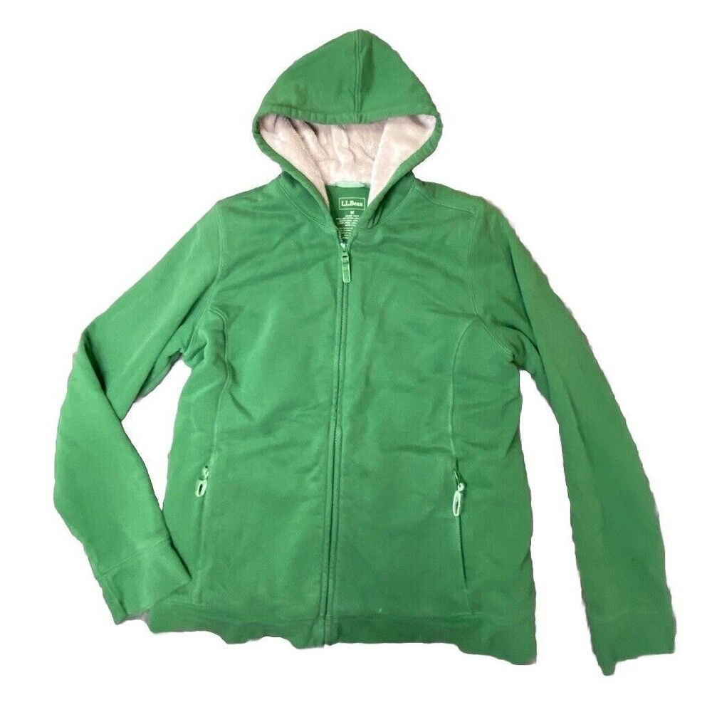 L.L.Bean Misses Green Zip Up Hoodie-Lined Fleece-Medium-Clean!